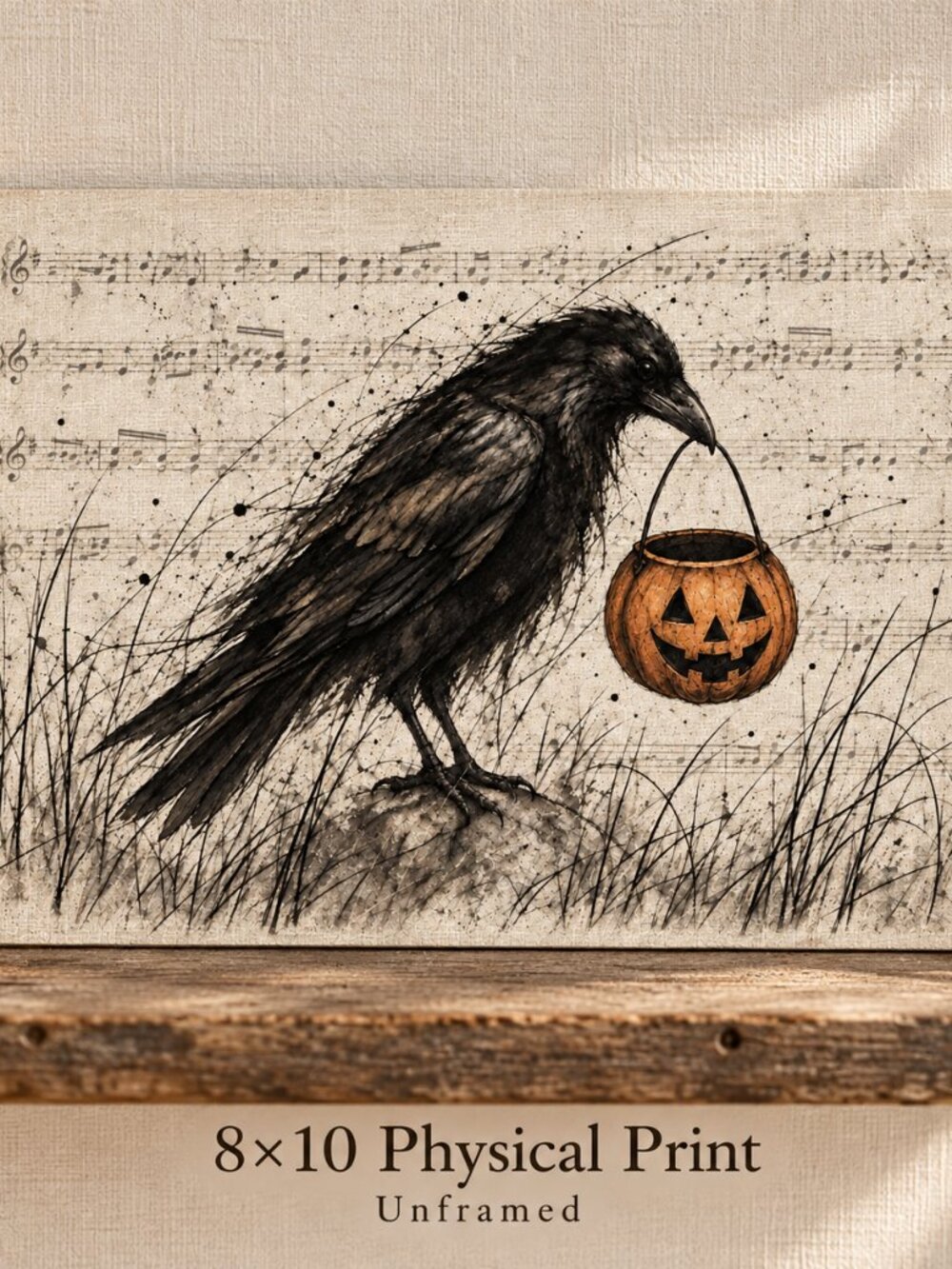 NEW Raven & Pumpkin Halloween Wall Art 8x10 Print Gothic Decor